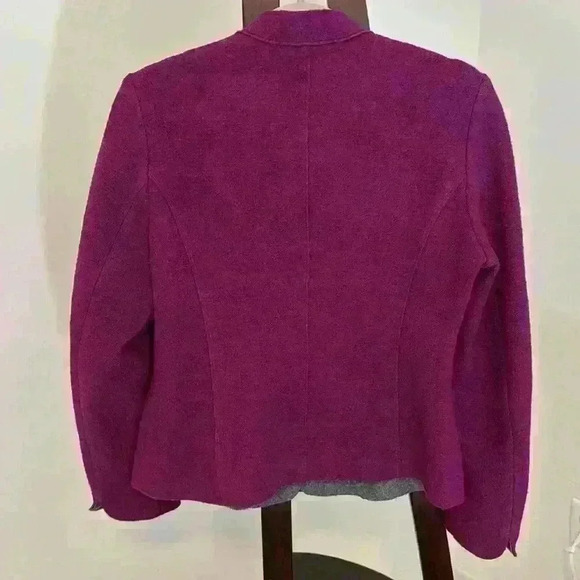 Women’s 100% Wool Steinbock Purple Collarless Button Up Pocketed Blazer Sz Small - Picture 6 of 7